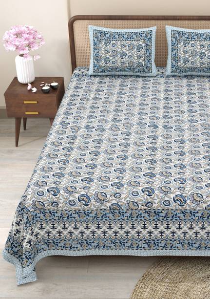 CLOTHOLOGY Cotton Queen Flat 240 TC Jaipuri Prints Bedsheet