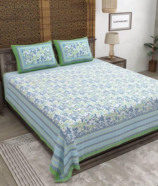 CLOTHOLOGY Cotton King Flat 240 TC Jaipuri Prints Bedsheet
