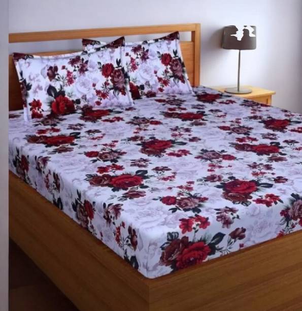 Decorum Polycotton Double Flat 210 TC Floral 1 Bedsheet with 2 Pillow Covers