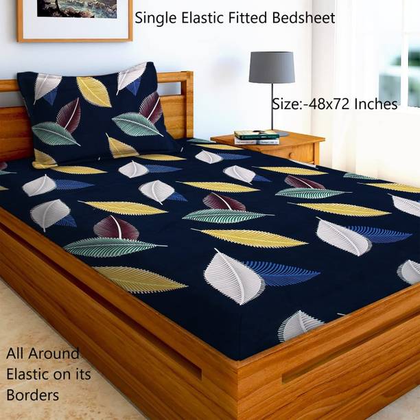 अमरंगे माइक्रोफ़ाइबर फिटेड (elastic) 190 TC 3D प्रिंटेड 1 बेडशीट  के साथ 2पिलो कवर्स
