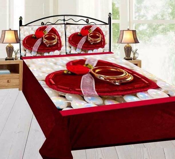 PARDP Polycotton King Flat 350 TC 3D Printed 1 Bedsheet with 2 Pillow Covers