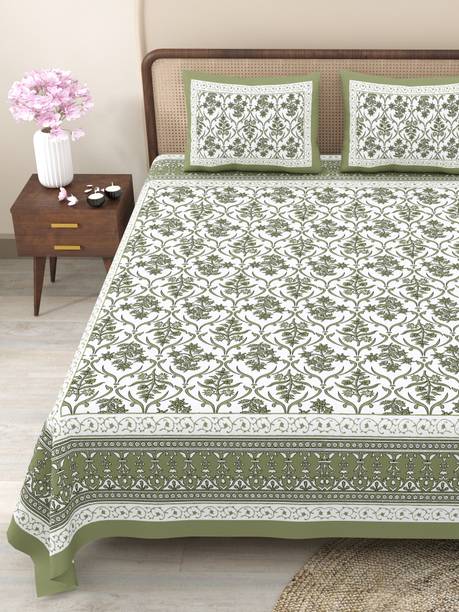 CLOTHOLOGY Cotton King Flat 240 TC Jaipuri Prints Bedsheet
