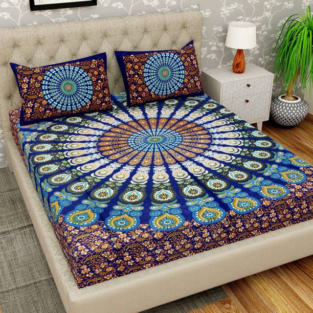 Cosito 144 TC Cotton Double Jaipuri Prints Flat Bedsheet