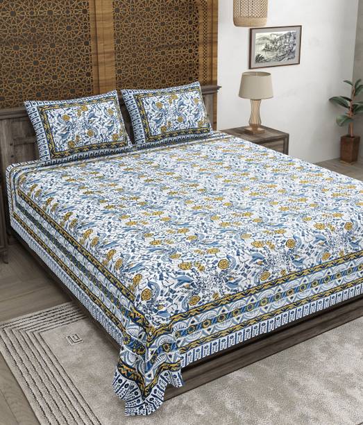 CLOTHOLOGY Cotton King Flat 240 TC Jaipuri Prints 1 Bedsheet with 2 Pillow Covers