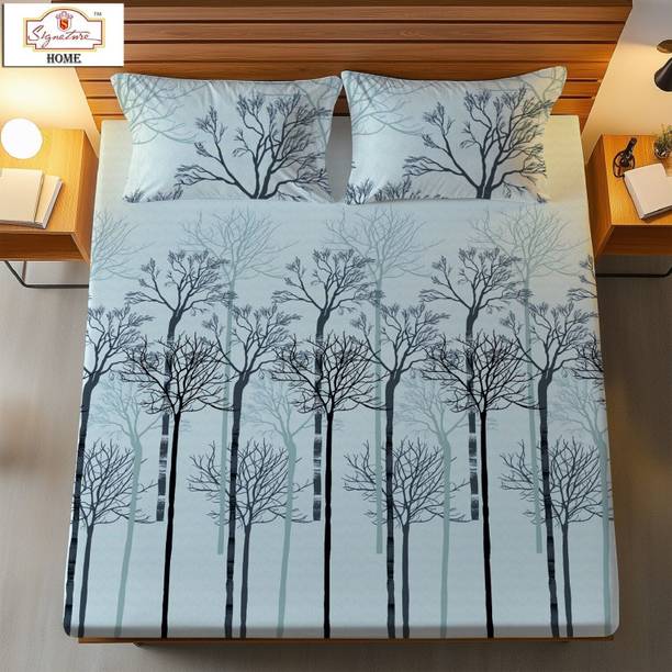 Signature Cotton Double Flat 120 TC Floral 1 Bedsheet with 2 Pillow Covers