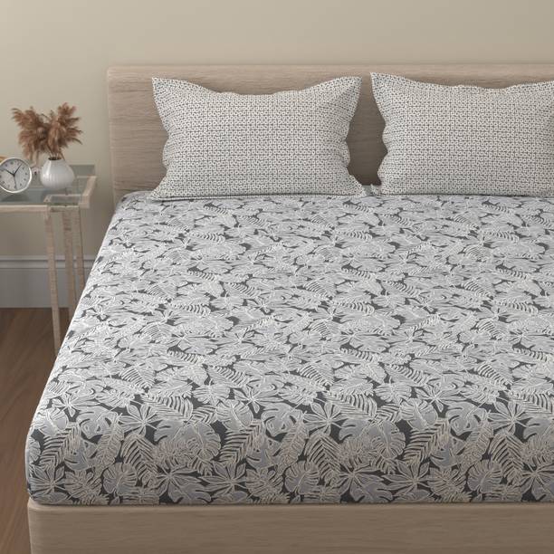 Huesland Cotton King Flat 144 TC Floral Bedsheet