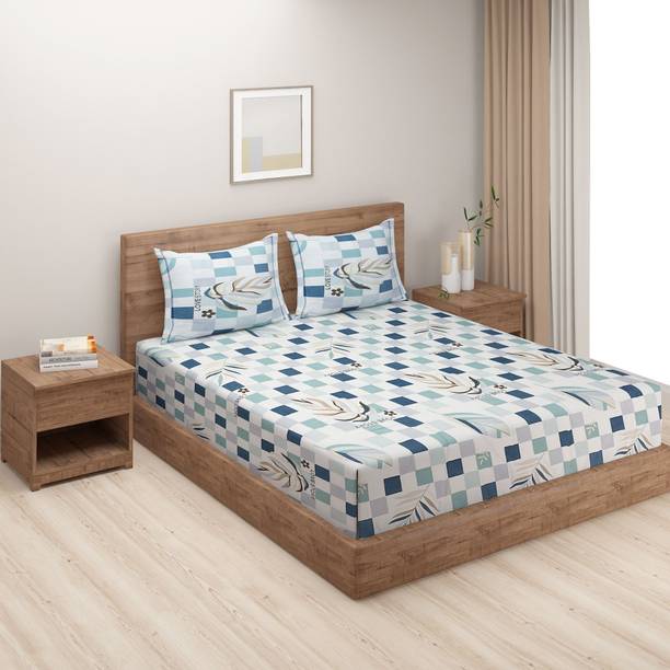 SWAYAM Cotton Double Flat 180 TC Geometric 1 Bedsheet with 2 Pillow Covers