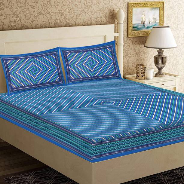 CLOTHSIDE 104 TC Cotton Double Jaipuri Prints Flat Bedsheet