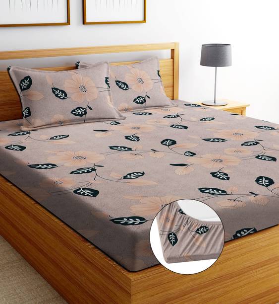 ANIKET 160 TC Cotton Double Printed Fitted (Elastic) Bedsheet