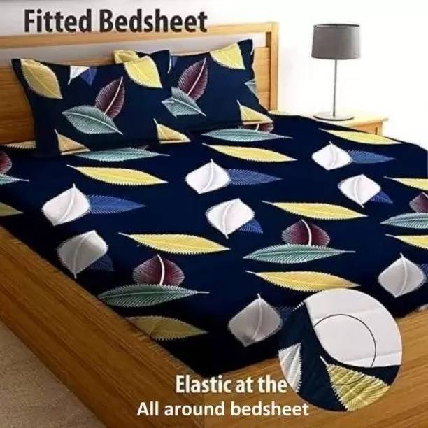 Fasscete 300 TC Cotton Double Self Design Fitted (Elastic) Bedsheet