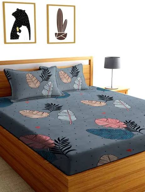 AMEYAA Cotton King Fitted (Elastic) 320 TC Printed Bedsheet