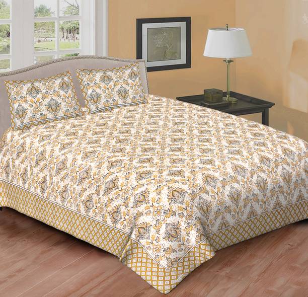 DOLLIFI 160 TC Cotton Double Jaipuri Prints Flat Bedsheet