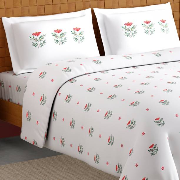 SPACES Cotton Double Flat 210 TC Floral 1 Bedsheet with 2 Pillow Covers