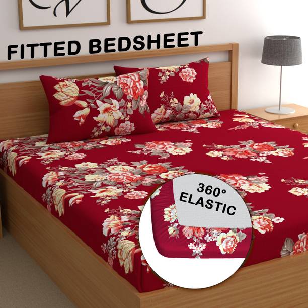 CG Homes Cotton Double Fitted (Elastic) 180 TC Printed 1 Bedsheet