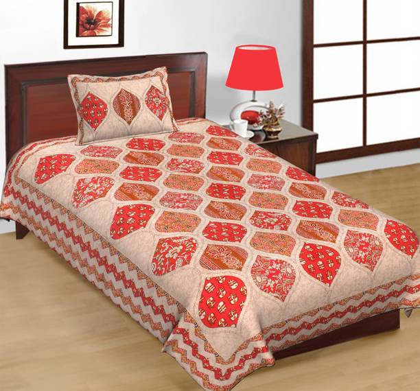 Fcp Cotton Single Flat 144 TC Floral 1 Summer Bedsheet with 1 Cushion Covers