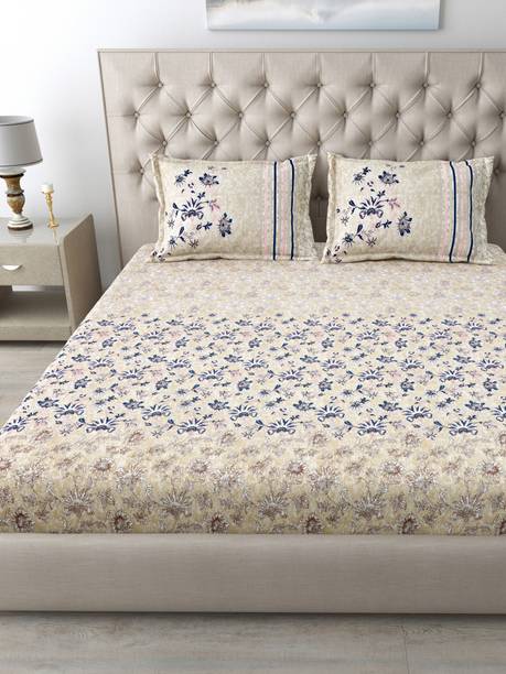 Mafatlal Cotton King Flat 186 TC Floral 1 Bedsheet with 2 Pillow Covers