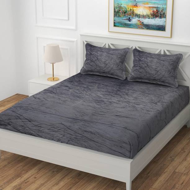 COZY QUEEN Velvet King Fitted (Elastic) 380 TC Solid 1 Bedsheet with 2 Pillow Covers