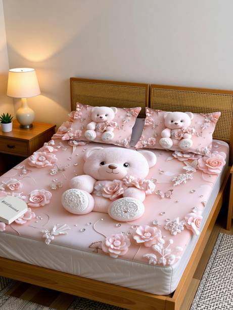 VIRAAJ TEXTILE Cotton Blend King Fitted (Elastic) 300 TC Printed 1 Bedsheet
