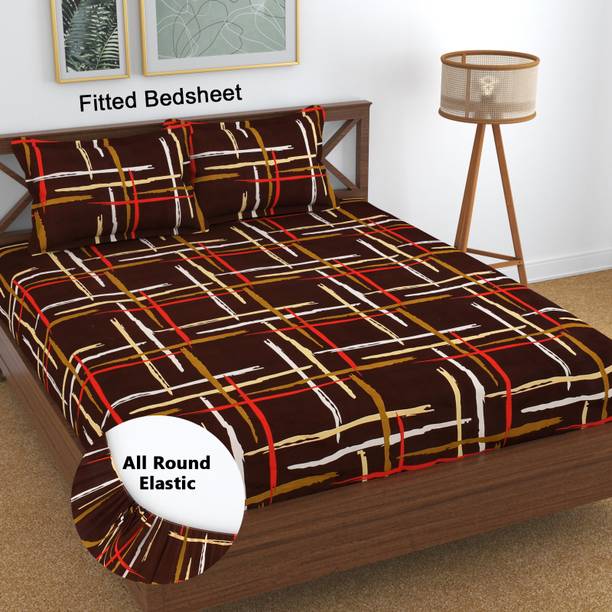 Goodrik 210 TC Microfiber Double Floral Fitted (Elastic) Bedsheet