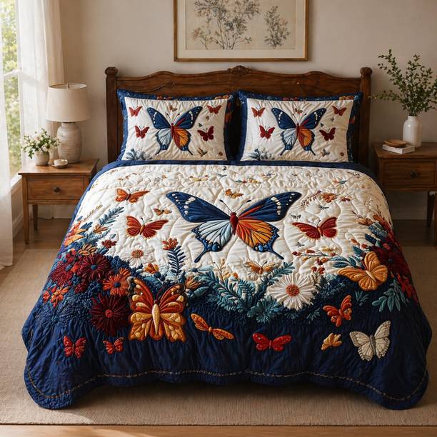 Cotton Double Flat 400 TC 7D Digital 1 Summer Bedsheet with 2 Pillow Covers, 2 Cushion Covers