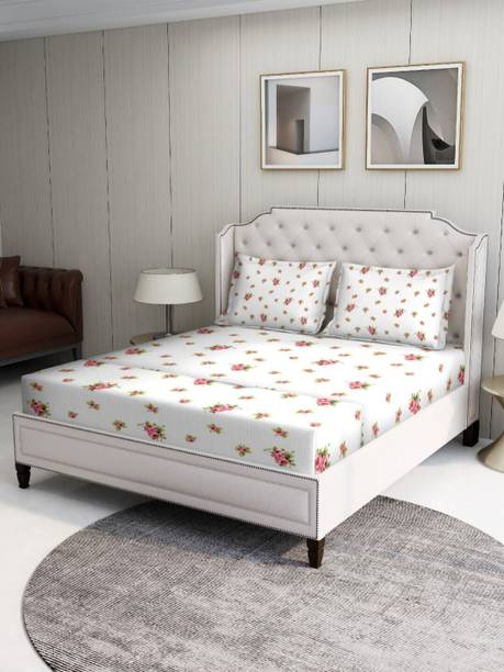 Bombay Dyeing Cotton Super King Flat 164 TC Floral 1 Bedsheet with 2 Pillow Covers