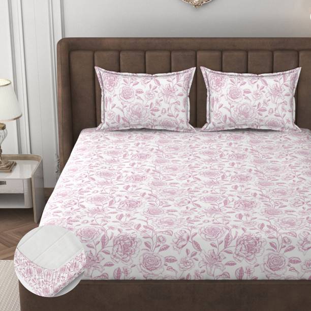 HIDECOR Microfiber Double, King Fitted (Elastic) 280 TC Floral 1 Bedsheet with 2 Pillow Covers