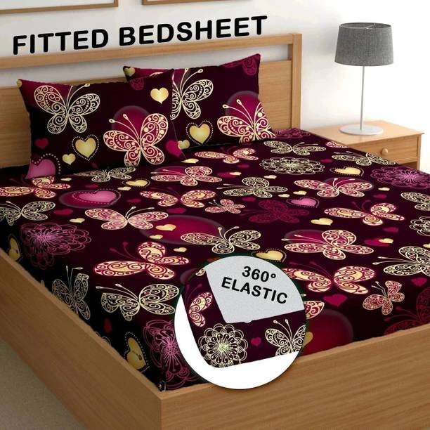 moon home decor Polycotton Double Fitted (Elastic) 180 TC Floral 1 Summer Bedsheet with 2 Pillow Covers