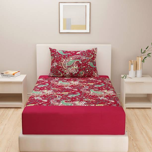 SWAYAM Cotton Single Flat 200 TC Geometric 1 Bedsheet