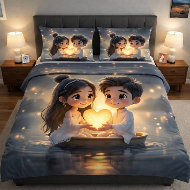 DGHUB Polycotton Queen Flat 400 TC 7D Digital 1 Bedsheet with 2 Pillow Covers