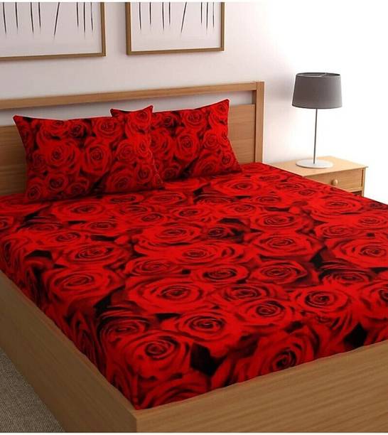 RADHERADHE Polycotton Double Flat 104 TC Printed Bedsheet