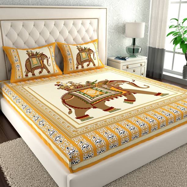 Cosito Cotton Double Flat 144 TC Jaipuri Prints Bedshee...