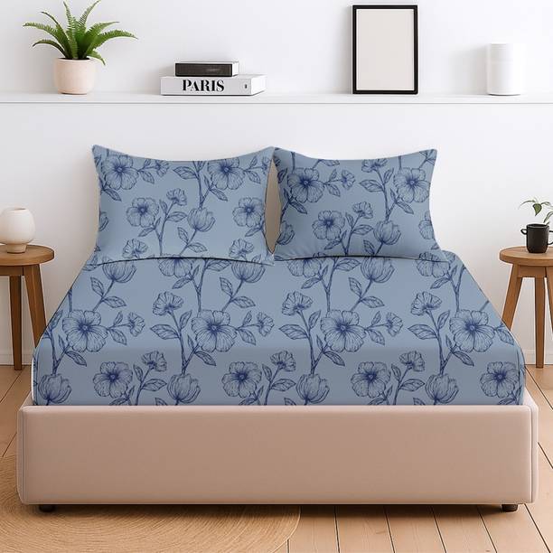 HOMEPLUSSTUDIOS 400 TC Cotton Double Printed Flat Bedsheet