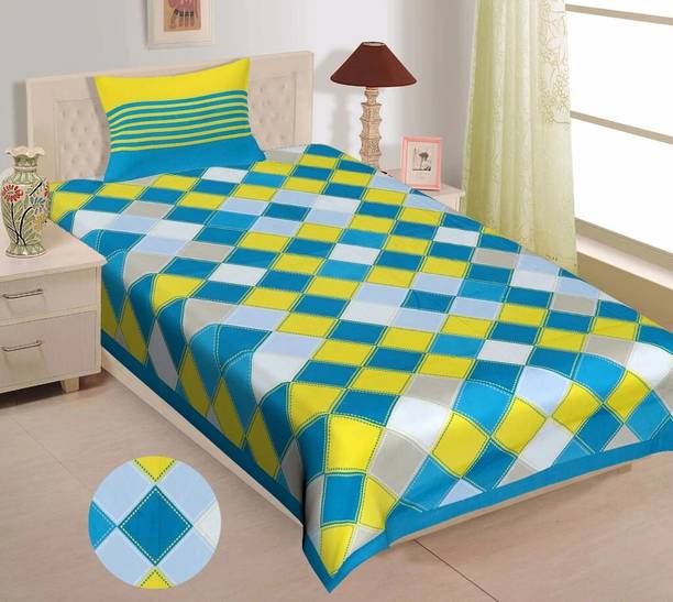 KAANY FAB 144 TC Cotton Single Checkered Flat Bedsheet