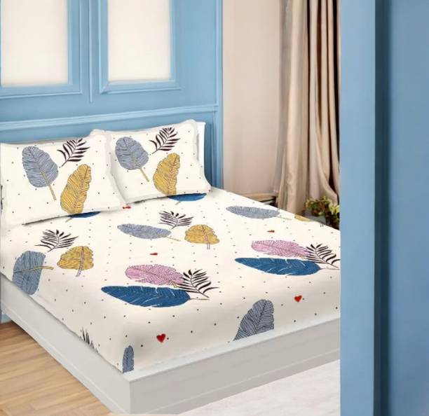 HOMYBEES Cotton Double Fitted (Elastic) 300 TC Abstract 1 Bedshee