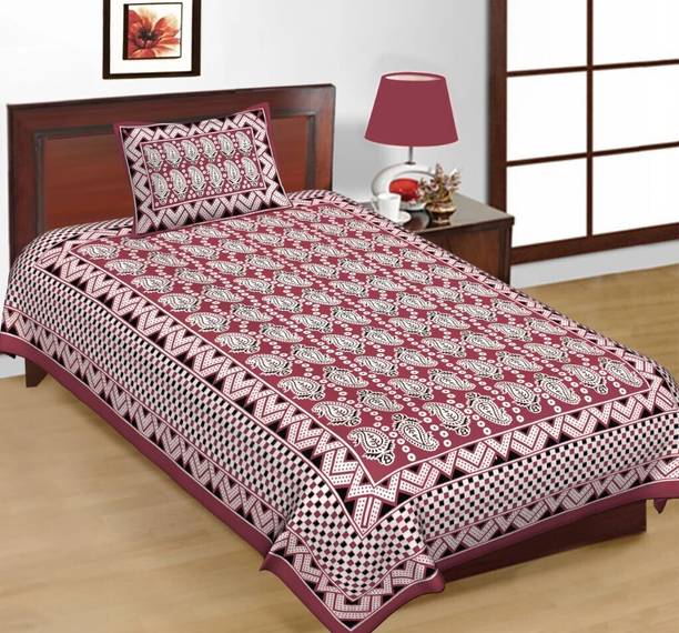 KAANY FAB 144 TC Cotton Single Jaipuri Prints Flat Bedsheet