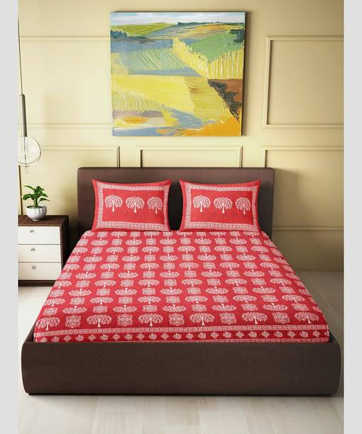 CLOTHSIDE 104 TC Cotton Double Jaipuri Prints Flat Bedsheet