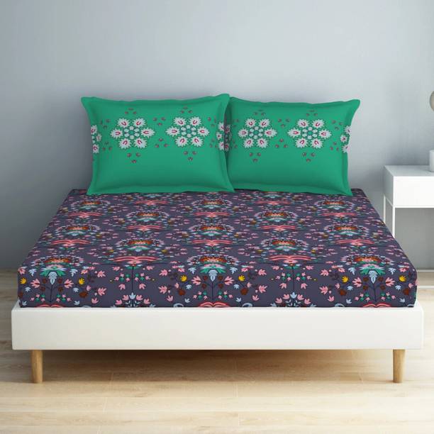 SPACES Cotton Double Flat 132 TC Geometric Bedsheet