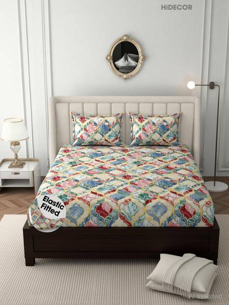 HIDECOR Microfiber King Fitted (Elastic) 280 TC Printed 1 Bedsheet with 2 Pillow Covers
