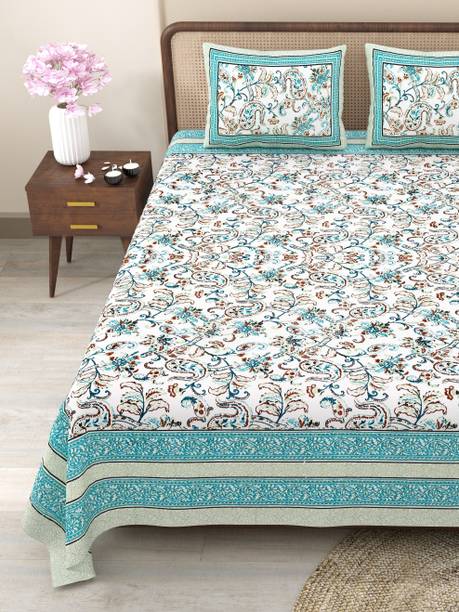 CLOTHOLOGY Cotton Queen Flat 240 TC Jaipuri Prints Bedsheet