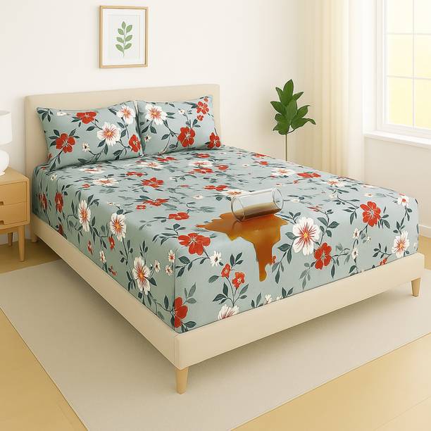 VAS COLLECTIONS Cotton, PVC King Fitted (Elastic) 200 TC Floral Bedsheet