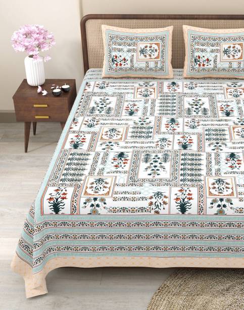 CLOTHOLOGY 240 TC Cotton King Jaipuri Prints Flat Bedsheet