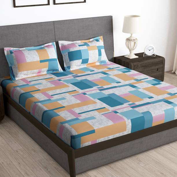 Story@home 180 TC Microfiber Double Abstract Flat Bedsheet