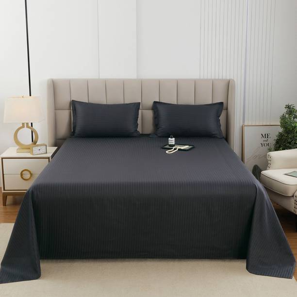 Story@home Cotton King Flat 300 TC Striped 1 Bedsheet with 2 Pillow Covers
