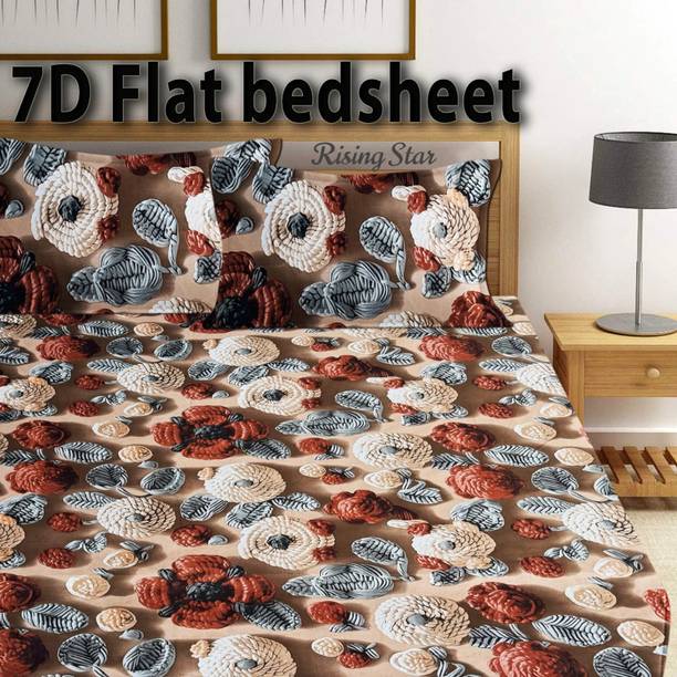 RisingStar Cotton Double Flat 350 TC Floral 1 Summer Bedsheet with 2 Pillow Covers