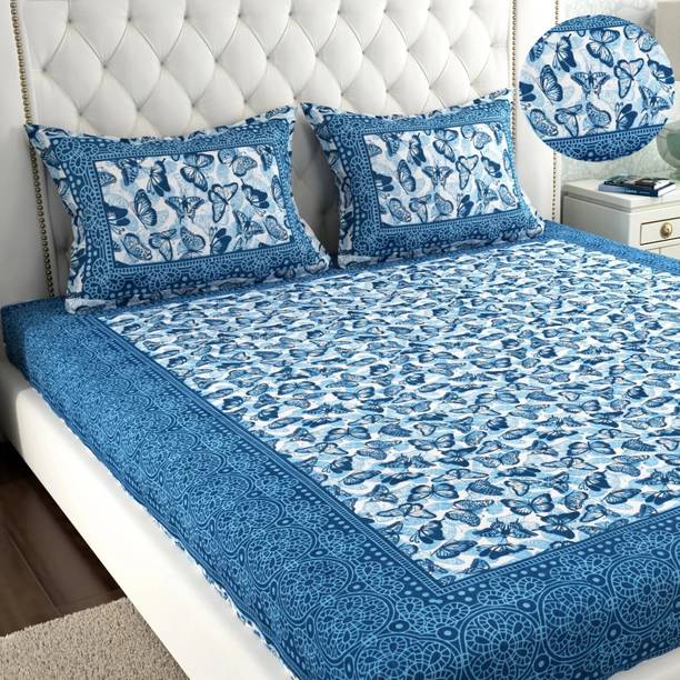 Leo Creation 144 TC Cotton Double Jaipuri Prints Flat Bedsheet