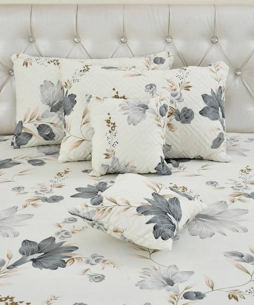 emly Cotton Double Flat 240 TC Printed 1 Summer Bedsheet with 2 Pillow Covers, 2 Cushion Covers