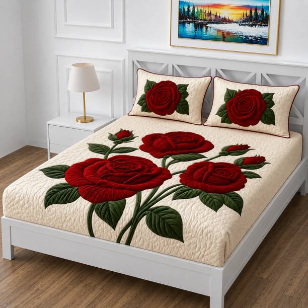 BLUEDOT Cotton King Flat 350 TC 3D Printed 1 Summer Bedsheet with 2 Pillow Covers