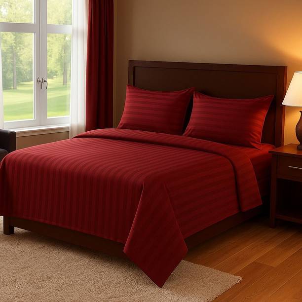 RADHERADHE Cotton Queen Flat 310 TC Striped Bedsheet