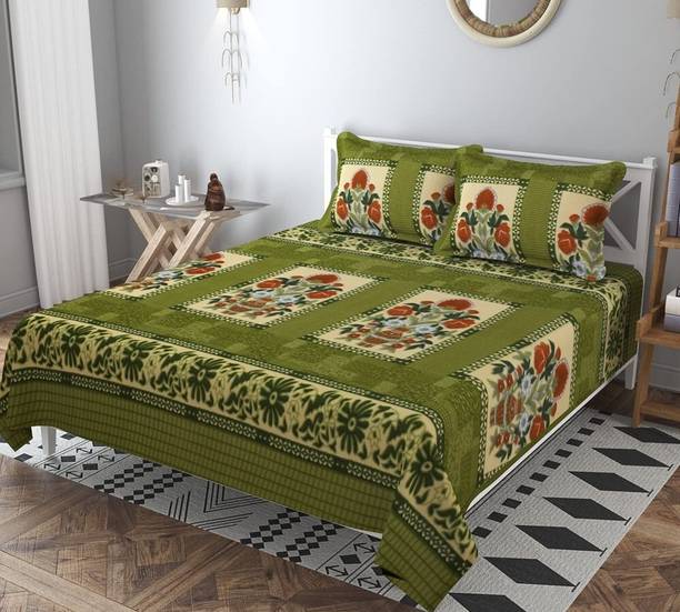 CREATURE Woolen Double Flat 250 TC Floral Bedsheet
