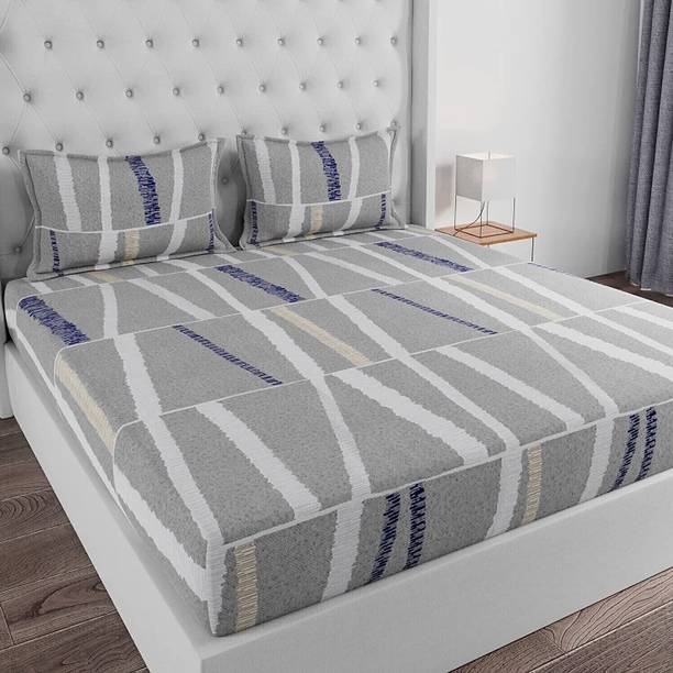 Huesland Cotton Double Flat 144 TC Printed 1 Bedsheet with 2 Pillow Covers